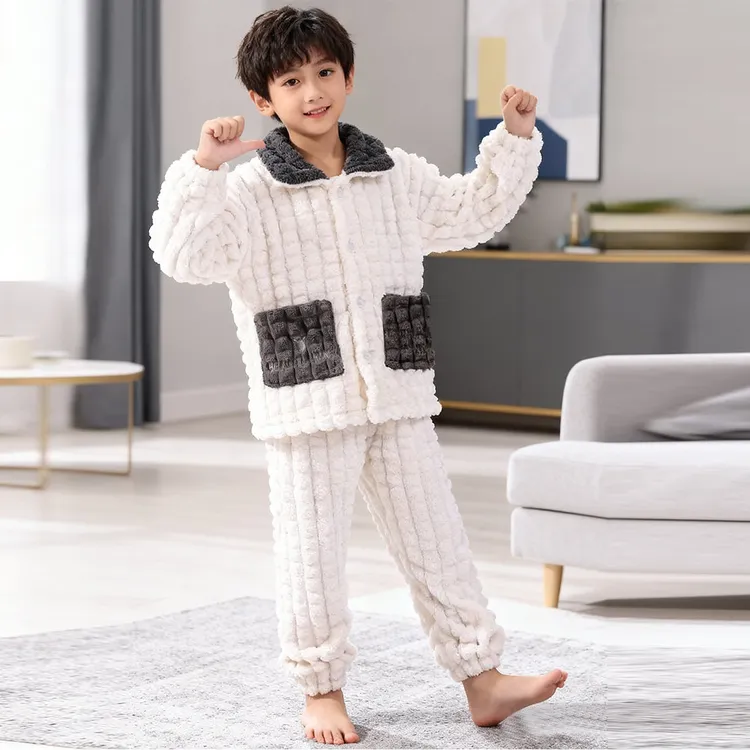 秋冬季男童保暖珊瑚绒儿童睡衣法兰绒居家服男女童宝加绒加厚套装