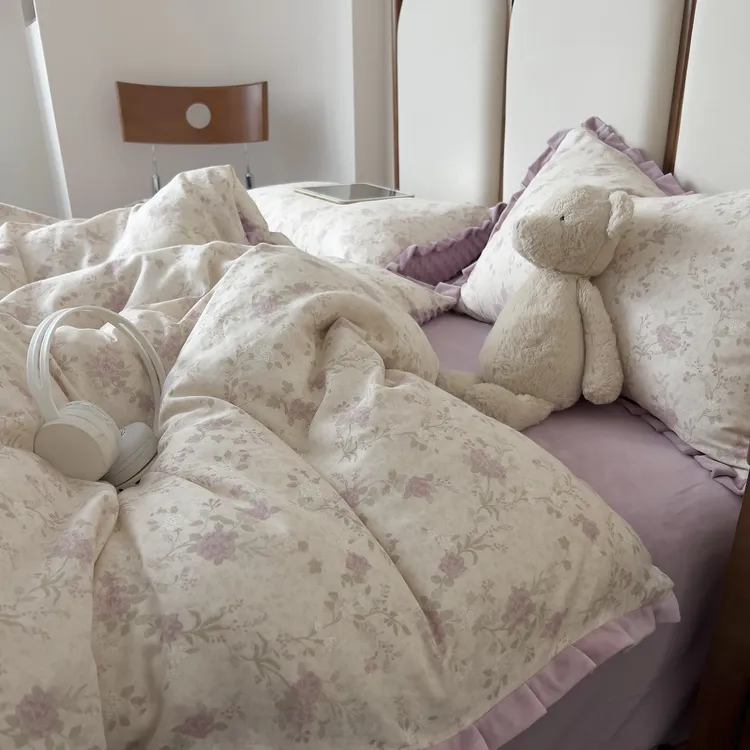 秋冬必备法式花边保暖棉加绒公主风四件套冬季加绒保暖床品
