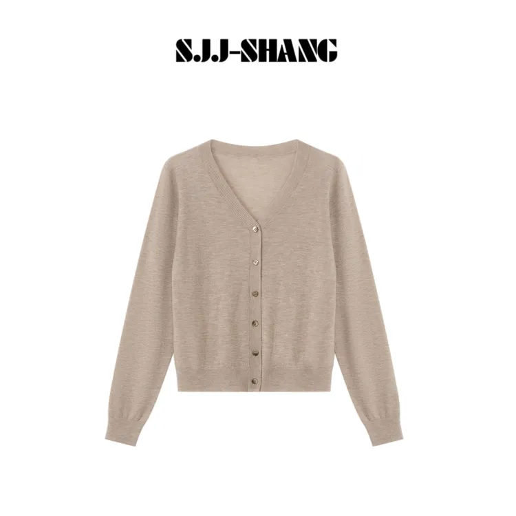 SJJ-SHANG【暖棕轻衫】25早秋新品羊毛贝壳扣高级感开衫q135019p