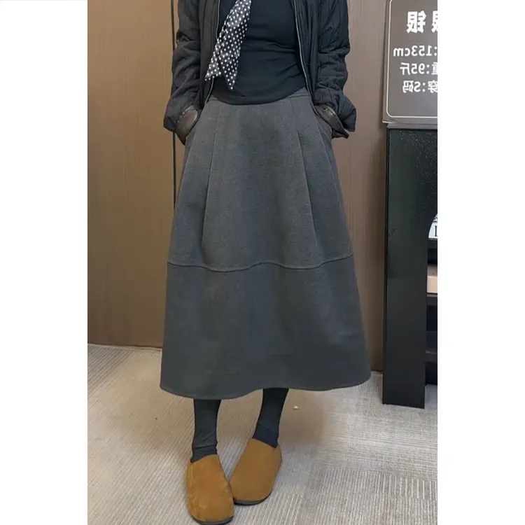 艾塔莉秋季女款气质百搭半身裙宽松版型高腰中长裙时尚复古中长款