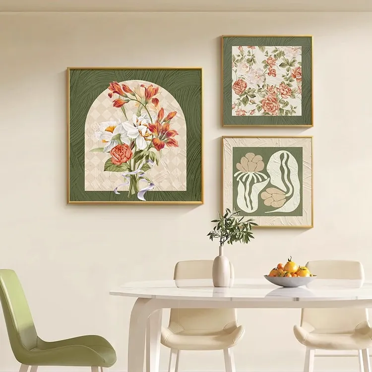 中古风餐厅装饰画抽象艺术饭厅背景墙挂画小众高级感客厅壁画摆件
