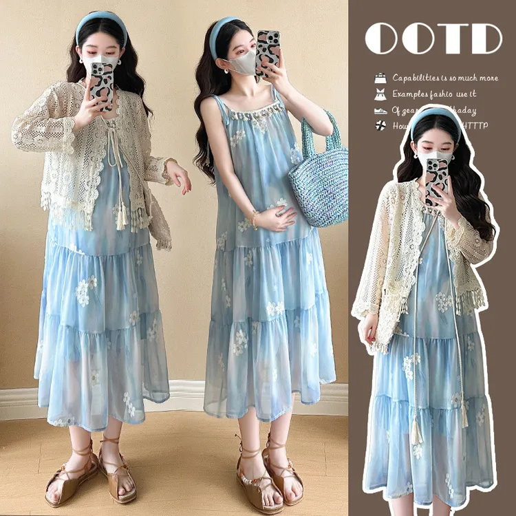 春夏蕾丝衫贝壳流苏吊带裙绣花镂空系带海星现货大量