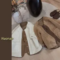 Naonao～1839韩版颗粒毛毛灯芯绒拼接外套