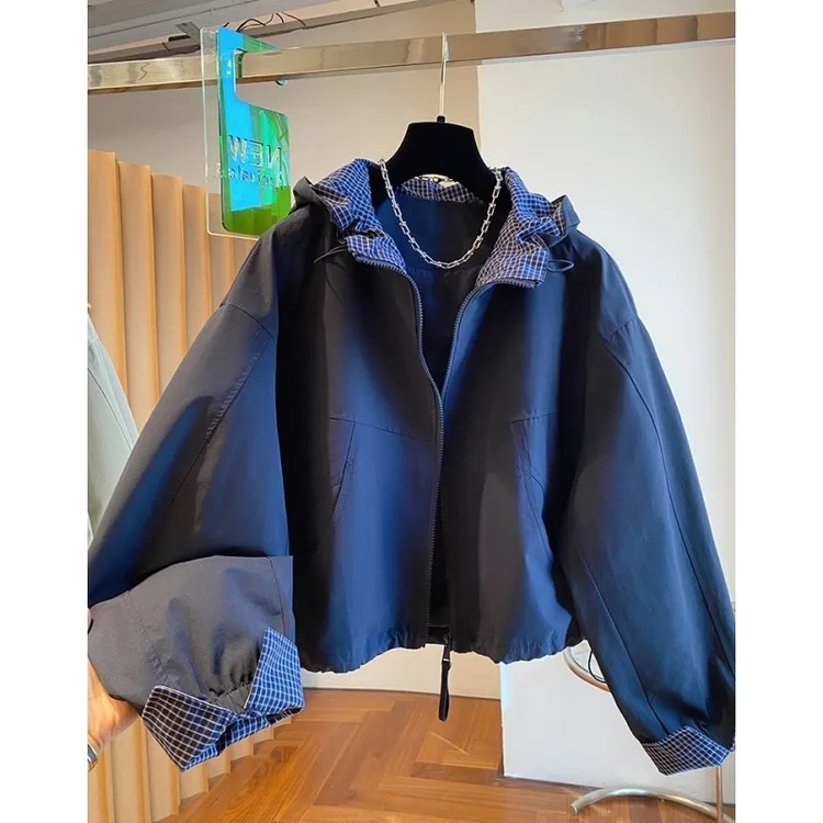 02359韩版连帽冲锋衣外套女宽松休闲百搭小个子防风夹克上衣秋季