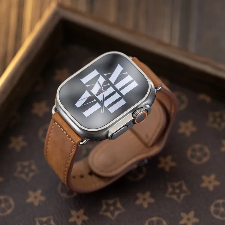 老钱复古头层AppleWatch真皮表带适用苹果手表iwatch保护壳ultra3