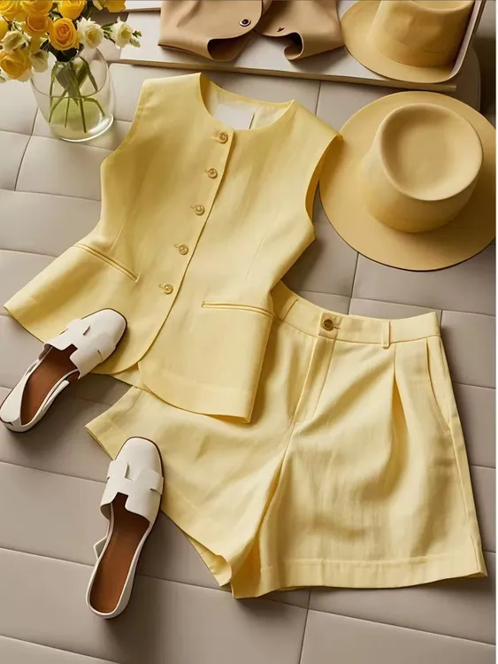 SS1199夏装搭配一整套气质减龄盐系炸街今年流行短裤马甲两件套装