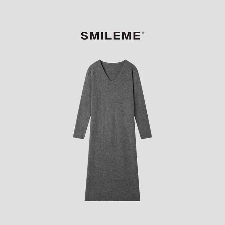 3-SMILEME【月下水中】“100%绵羊毛”慵懒风宽松针织连衣裙R5380004
