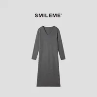 3-SMILEME【月下水中】“100%绵羊毛”慵懒风宽松针织连衣裙R5380004