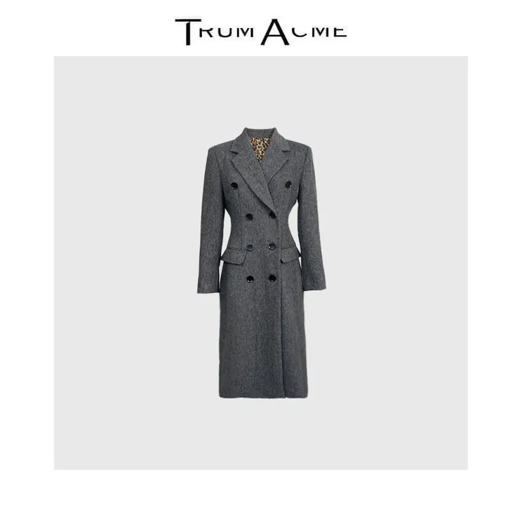 TrumAcme~2025秋季新款老钱风双排扣长款毛呢大衣女收腰修身显瘦