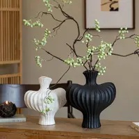 【七呀】陶瓷花瓶摆件客厅桌面轻奢高级感侘寂风插花干花玄关装饰