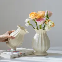 【七呀】奶油风法式陶瓷花瓶摆件白色简约轻奢高级感客厅桌面插花