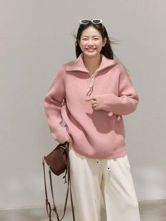 翻领宽松针织秋季常规款毛针织衫网红时尚H892