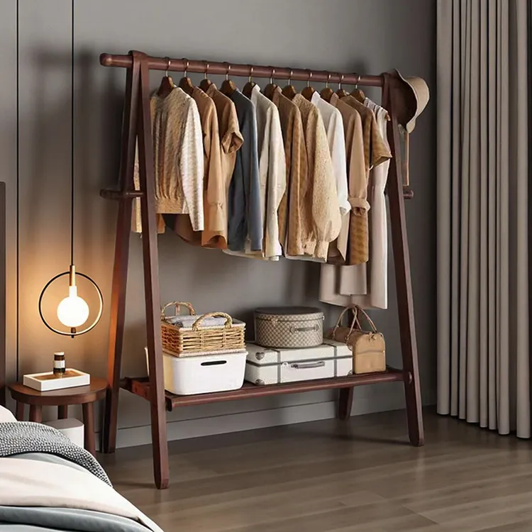实木挂衣架落地衣帽架子家用卧室办公室多功能衣服收纳置物晾衣架