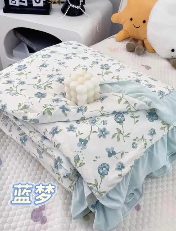 小果冻冰柠空调被ins仙美褶皱花边亲肤软糯夏凉被可机洗高级薄被