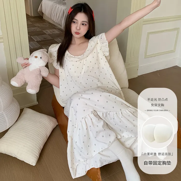 夏季女款胸垫睡衣女夏季新款云朵棉带胸垫吊带显瘦睡裙可爱女款