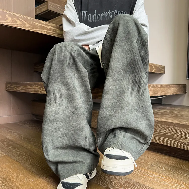 【现货现发】绿色美式扎染休闲裤子男款2026爆款宽松直筒百搭长裤潮