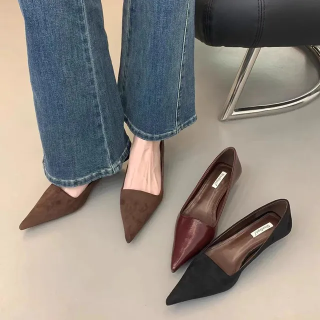 法式复古绒面尖头单鞋女2025新款气质百搭细跟高跟鞋子通勤鞋矮跟