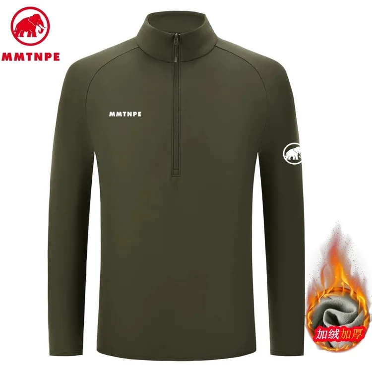 2026新款户外休闲立领POLO衫薄绒长袖T恤男士半拉链保暖卫衣男装
