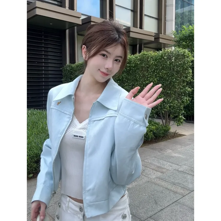 【Cikky定制】翻领女刺绣休闲常规款学院风狗朋克风秋季保暖短外套