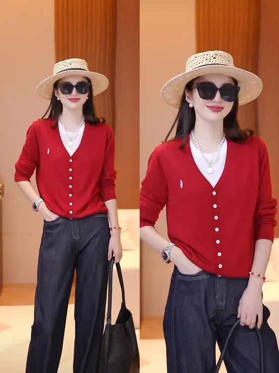  JDND轩羽【英伦玫瑰】气质时尚宽松百搭假两件V领针织衫XY253410