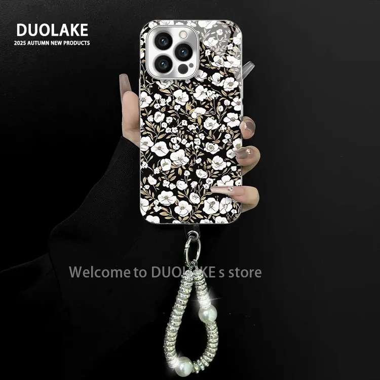 适用于苹果/oppo/华为/vivo/小米轻奢山茶花电镀玻璃手链手机壳女