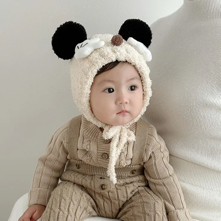 宝宝帽子秋冬季保暖加厚针织毛绒帽男孩女儿童可爱卡通护耳毛线帽