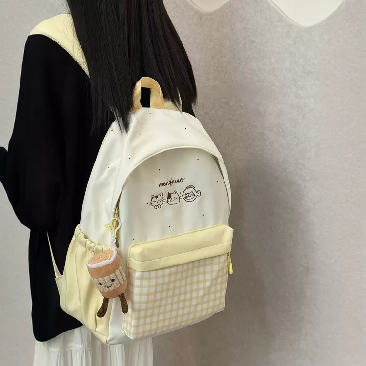 高颜值书包女可爱初中生ins风格子波点背包高中学生大容量双肩包