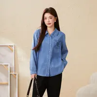 采多宝大码女装蓝色复古绣花宽松显瘦保暖开衫牛仔衬衫 EDA5915