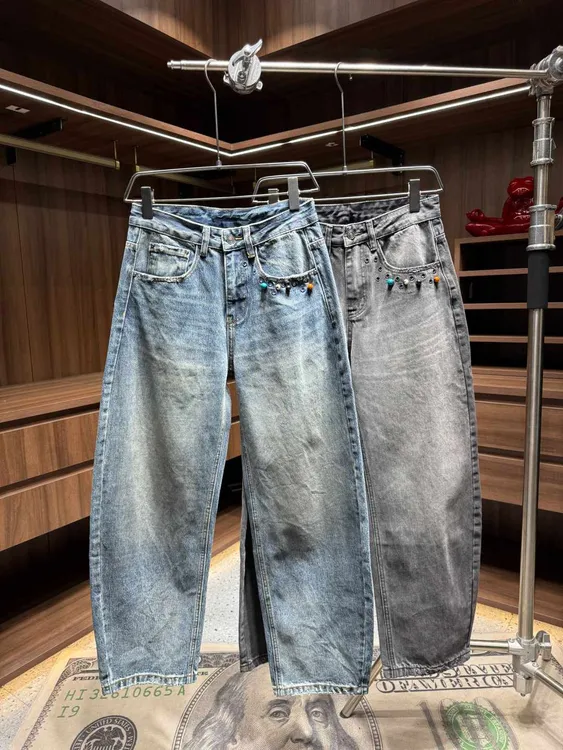 22161冬季新款高级感高盎司水洗美式复古设计香蕉弯刀牛仔裤裤子