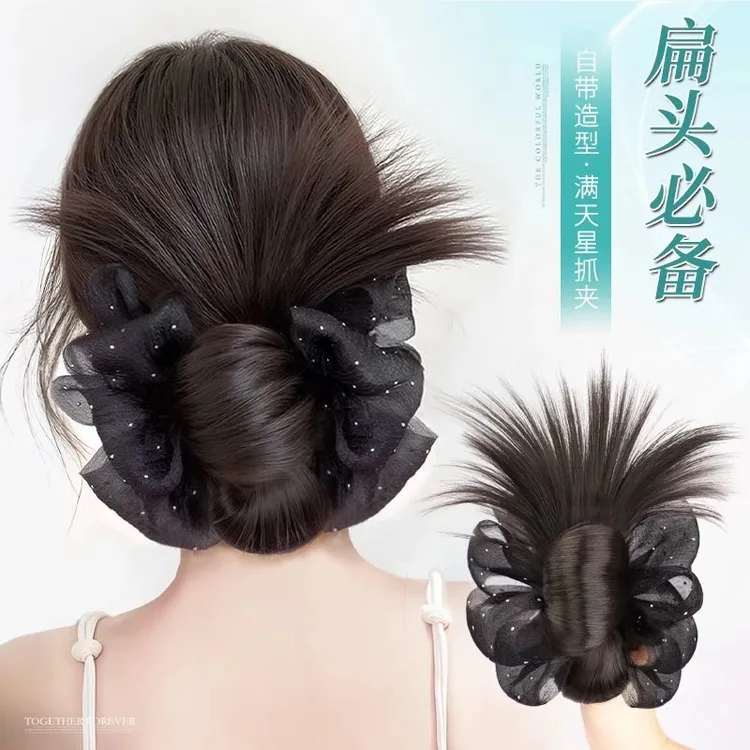 抓夹式丸子头发包假发抓夹慵懒感盘发发包造型自然蓬松后脑勺鸡毛