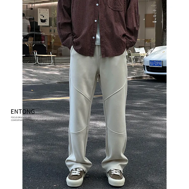 Entong美式潮牌解构针织卫裤男秋季百搭直筒休闲裤大码宽松运动裤