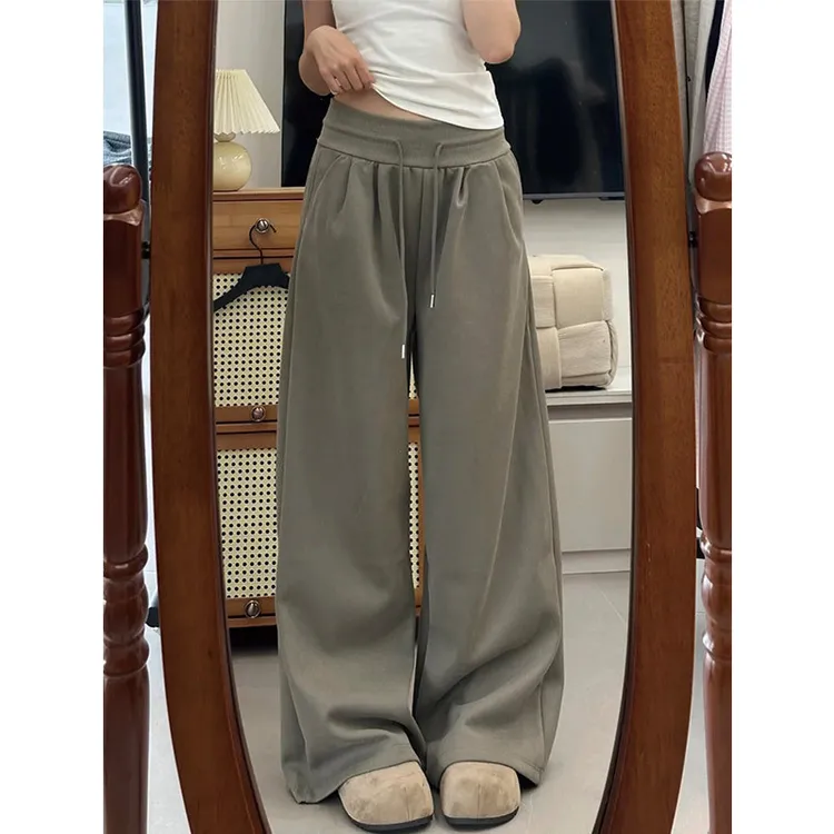 美式军绿色低腰运动裤女秋2025新款直筒卫裤小个子宽松休闲阔腿裤