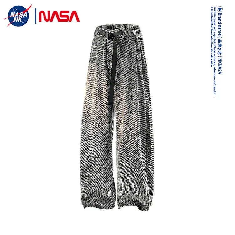 NASA联名斜条纹美式裤子男款秋冬季重磅宽松慵懒风休闲阔腿长裤潮