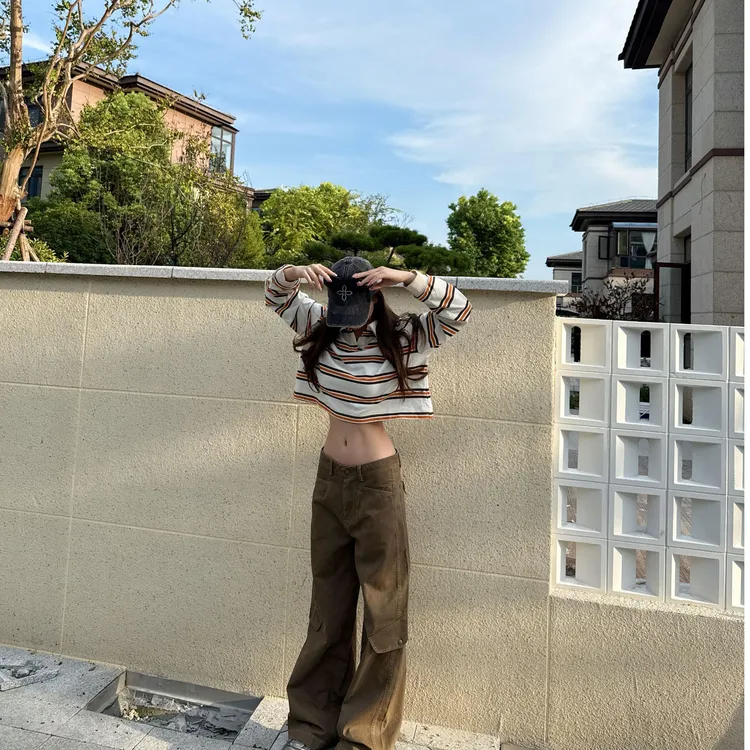 2025早秋新款时尚套装气质显瘦洋气休闲百搭辣妹条纹上衣长袖长裤