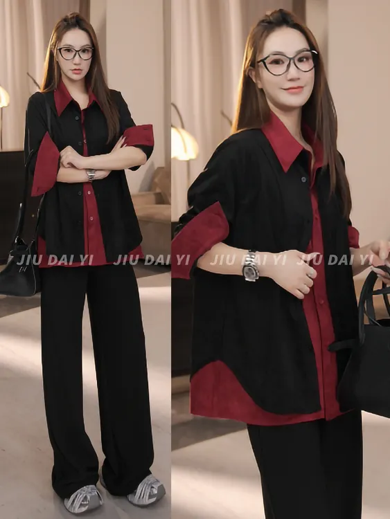 玖黛衣【年度款】冬季假两件休闲宽松百搭衬衫CYP48085