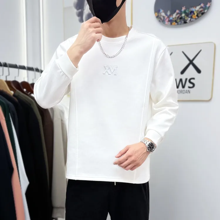 秋季330g重磅空气层纯色宽松高弹打底衫美式复古男士简约拼接卫衣