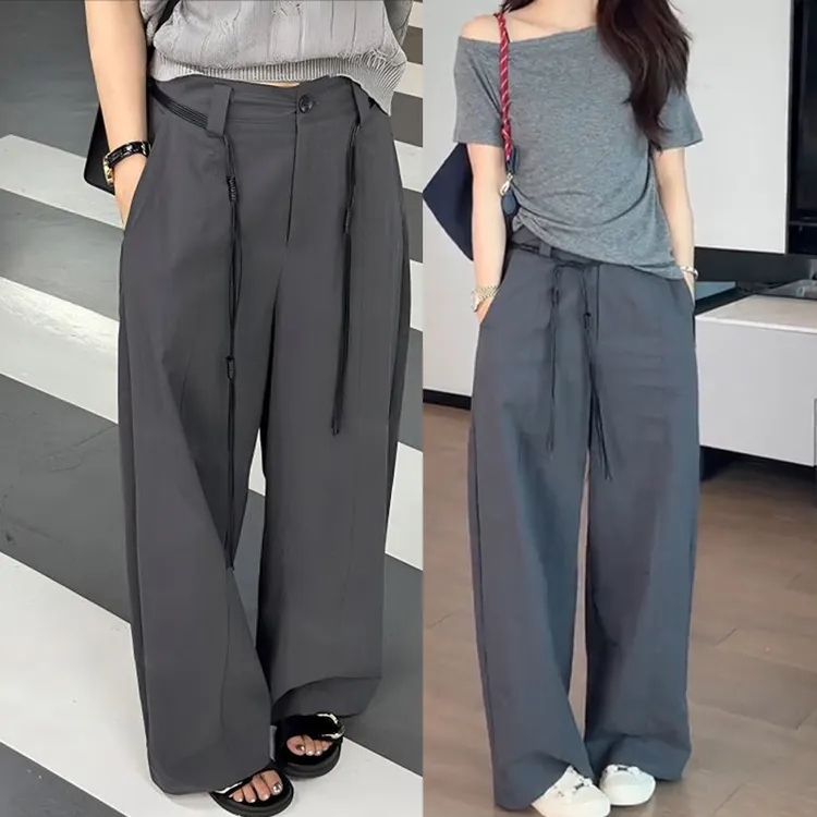 流苏腰带百搭休闲裤气球裤女新款韩系高腰凉感速干裤长裤阔腿裤