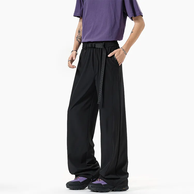 简约风春秋冬垂感宽松休闲裤纯色显瘦速干休闲裤拖地裤高腰直筒裤