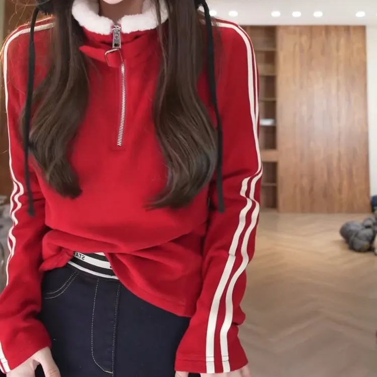 2025时尚百搭秋冬高级感颗粒绒立领轻奢卫衣女LK2507592