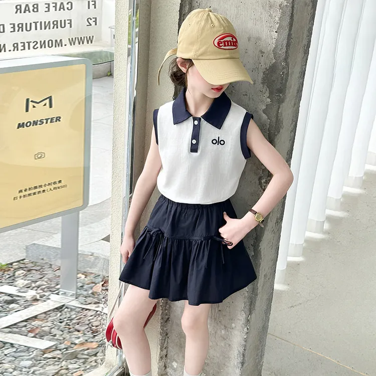 女童夏季韩版休闲薄款无袖T恤短裙套装中大童洋气半身裙儿童夏装t