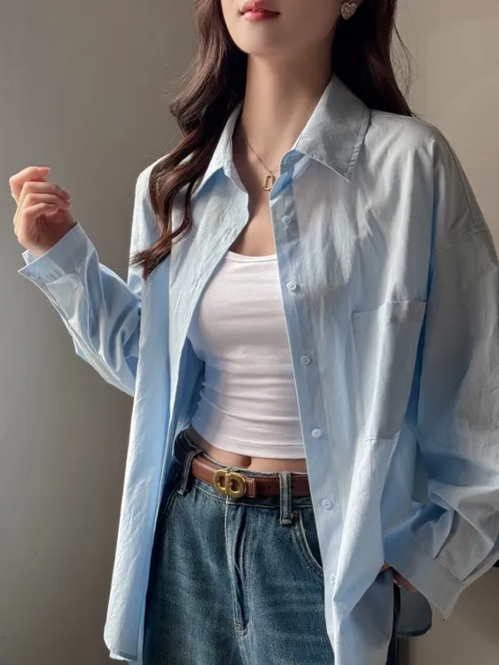 100%水洗棉BM男友风2025春夏新品宽松版型慵懒松弛感纯色衬衫