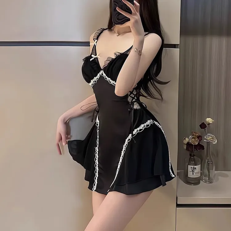 夏季带胸垫冰丝蕾丝性感吊带睡裙女家居服睡衣女款爆款2025新款