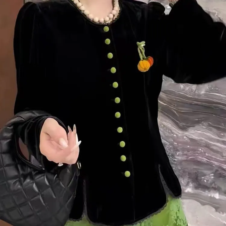 肉肉家*大码小南瓜丝绒开衫