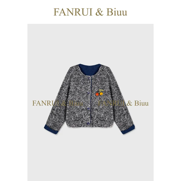 FANRUI/泛芮「霁灰樱华」羊毛轻奢洋气高级感双色百搭外套女B18863