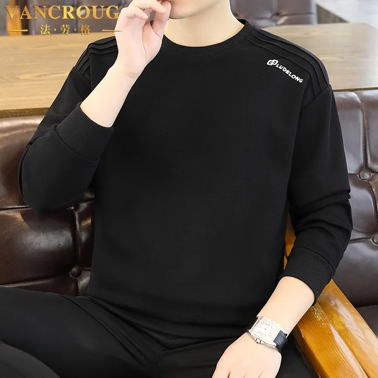 VANCROUG/法劳格卫衣男士秋冬季重磅美式圆领长袖t恤帅气休闲上衣