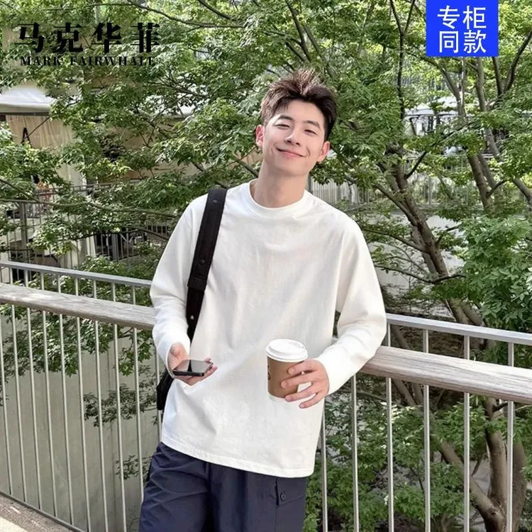 马克华菲男长袖常规款纯色简约风上衣圆领美式休闲风百搭宽松潮流