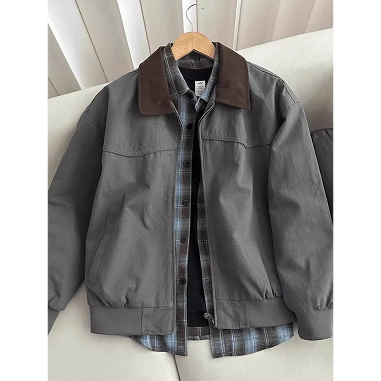 美式cleanfit复古底特律工装外套男款秋季翻领棒球服短款纯棉夹克
