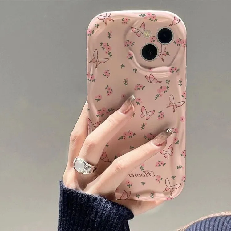 粉花蝴蝶适用苹果iphone15pro手机壳全包13/16promax防摔12小众14