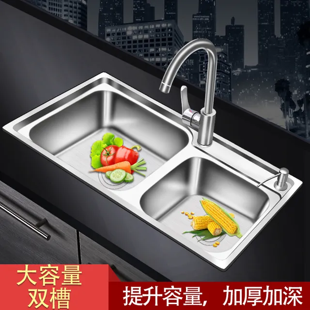 厨房304不锈钢阳台水槽双槽加厚手工吧台单槽洗菜盆家用洗碗池新