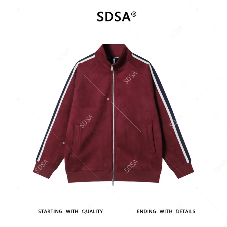 SDSA男士秋冬新款痞帅男装潮牌植绒撞色织带拉链立领卫衣百搭时尚